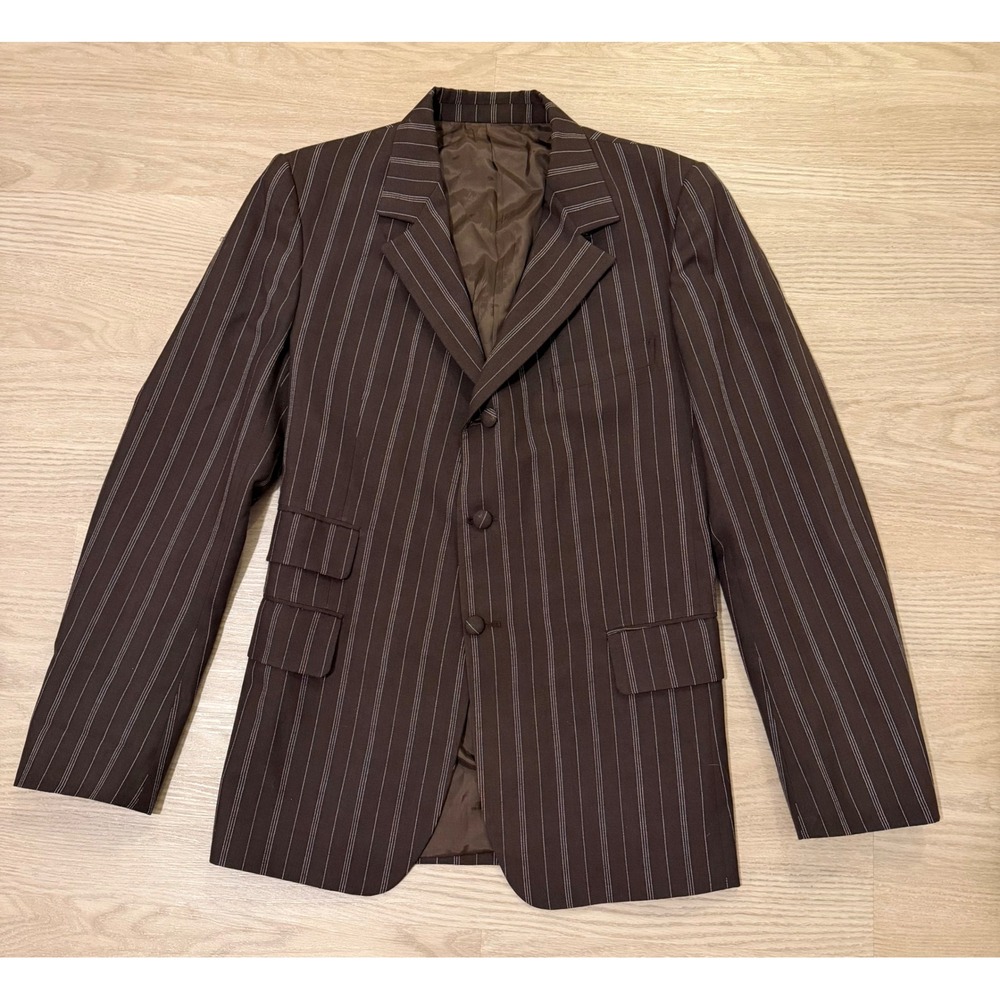 Vtg YSL Yves Saint Laurent Pinstripe Blazer Jacket Mens Brown Designer Luxury
